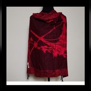 Red Black Floral 100% Pashmina Shawl Wrap Reversible Fringe 68x27